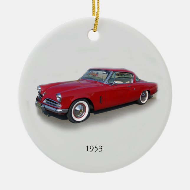 1953 rote Oldtimerverzierung Keramik Ornament (Vorne)