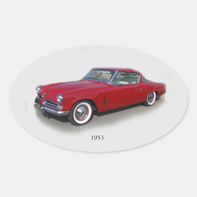 1953 Roter Oldtimeraufkleber Ovaler Aufkleber (Vorderseite)