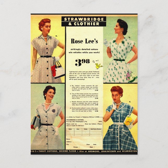 1953 Verkauf von Strawbridge & Clothier Kleidung Postkarte (Vorderseite)