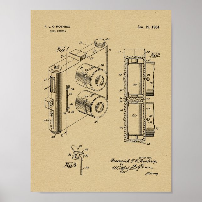 1954 Doppelkamera Patent Art Zeichnend Druck Poster (Vorne)