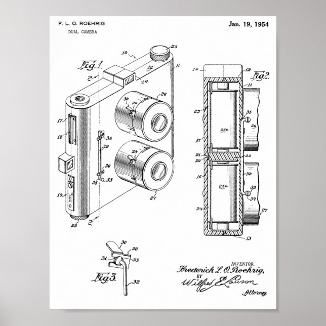 1954 Doppelkamera Patent Art Zeichnend Druck Poster (Vorne)