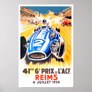 1954 Vintager Rennen des Großen Preises von Reims Poster