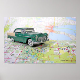 1955 Auto auf einem Fahrplan Poster