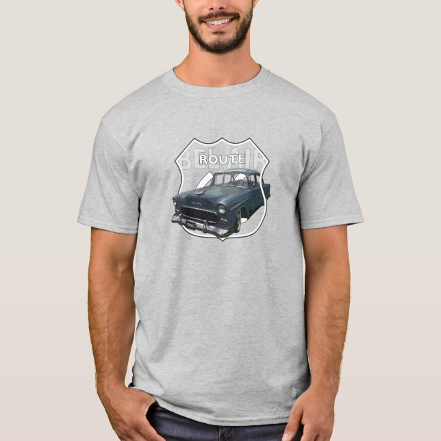 1955 Chevrolet Bel Air. 55 Blauschimmelpilz. Route T-Shirt (Vorderseite)