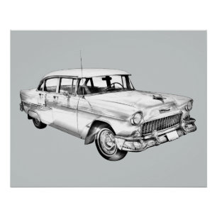 1955 Chevrolet Bel Air Antique Auto Illustration Poster