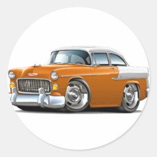 1955 Chevy Belair Orange-White Car Runder Aufkleber