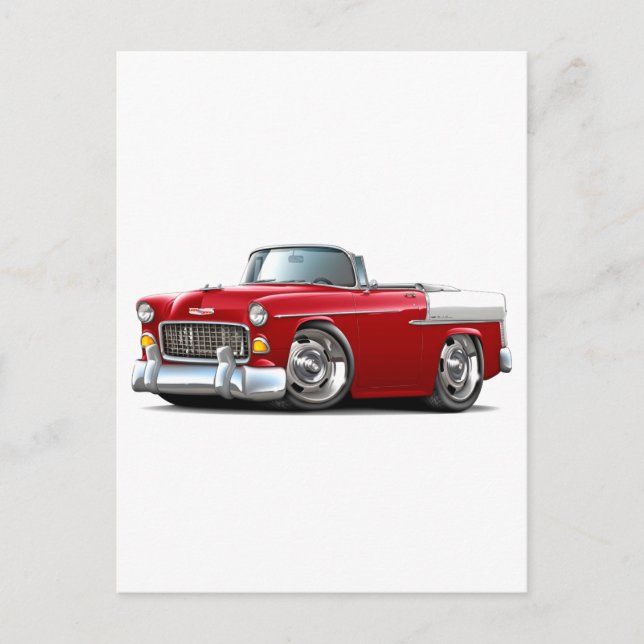 1955 Chevy Belair Red-White Convertible Postkarte (Vorderseite)