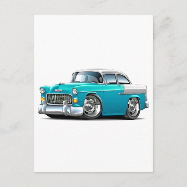 1955 Chevy Belair Türkis-Weiß Auto Postkarte (Vorderseite)