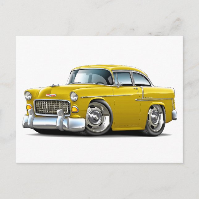 1955 Chevy Belair Yellow Car Postkarte (Vorderseite)