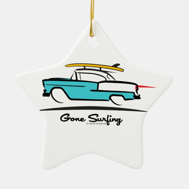 1955 Chevy Hardtop Coupe Surfing Keramik Ornament (Vorne)