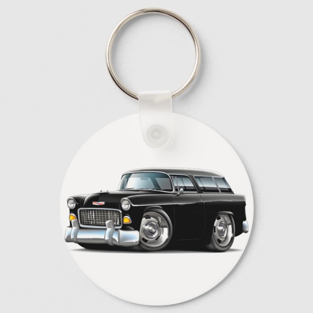 1955 Chevy Nomad Black Car Schlüsselanhänger (Vorderseite)