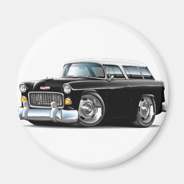 1955 Chevy Nomad Black-White Car Magnet (Vorne)