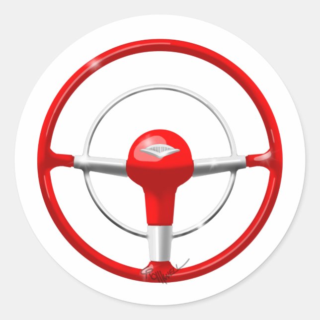 1955 Chevy Red Steering Wheel Runder Aufkleber (Vorderseite)