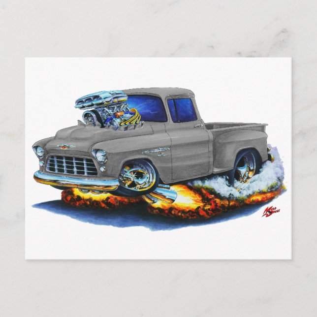 1955 Chevy Stepside Lieferwagen Gray Truck Postkarte (Vorderseite)