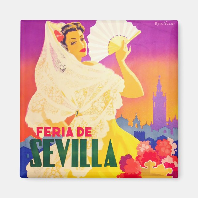 1955 Feria de Sevilla Spanien Vintage Reise Magnet (Vorne)