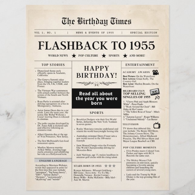 1955 Geboren Mock Zeitung (Vorderseite)