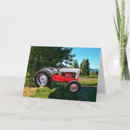 1955 Grußkarte Rot-Weiß-Traktor Feiertagskarte