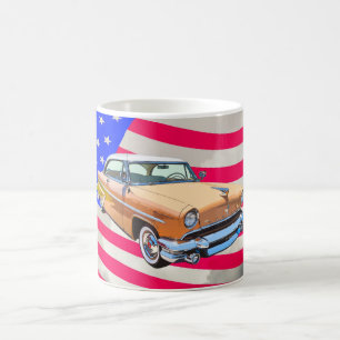 1955 Lincoln Capri mit amerikanischer Flagge Tasse