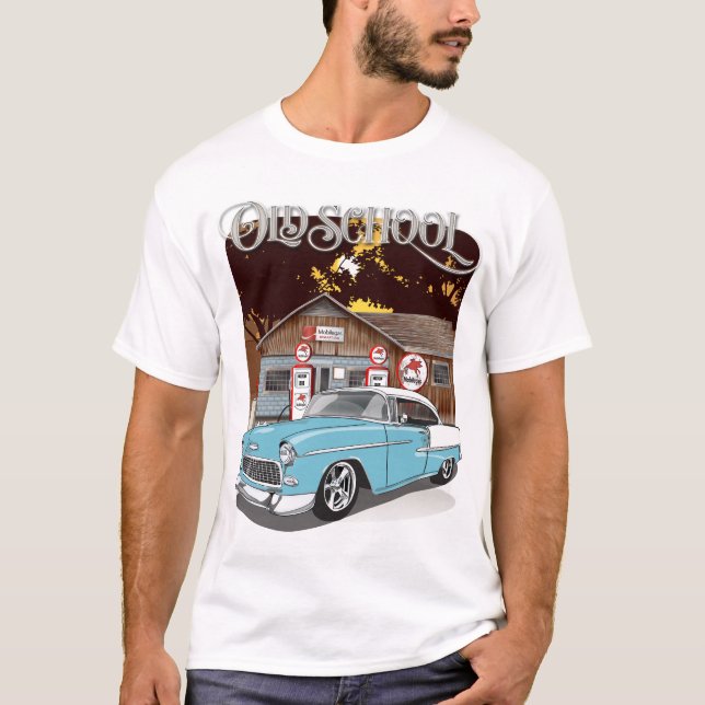 1955 Skyline Blue Chevy Bel Air Alte Schule gedruc T-Shirt (Vorderseite)