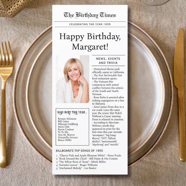 1955 Trivia, 70. Geburtstag Flat Menu Stil Karte (Von Creator hochgeladen)