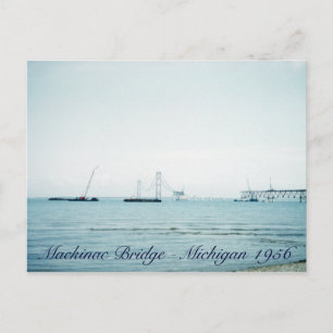 1956 Bau der Mackinac-Brücke Michigan Postkarte