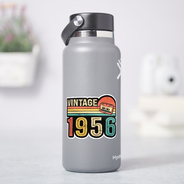1956 Birthday Idea Music Cassette Tape Retro Bday Aufkleber (HydroFlask)