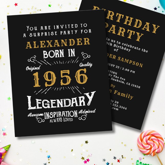 1956 Budget 70. Geburtstag Einladungslegende Flyer (1956 birthday invitation budget flyer. White background.)