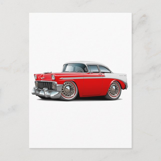 1956 Chevy Belair Red-White Car Postkarte (Vorderseite)
