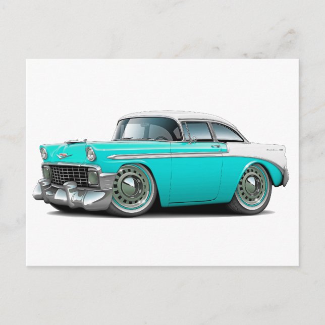 1956 Chevy Belair Türkis-Weiß Auto Postkarte (Vorderseite)