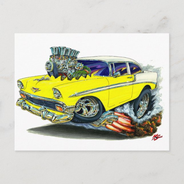 1956 Chevy Belair Yellow Car Postkarte (Vorderseite)