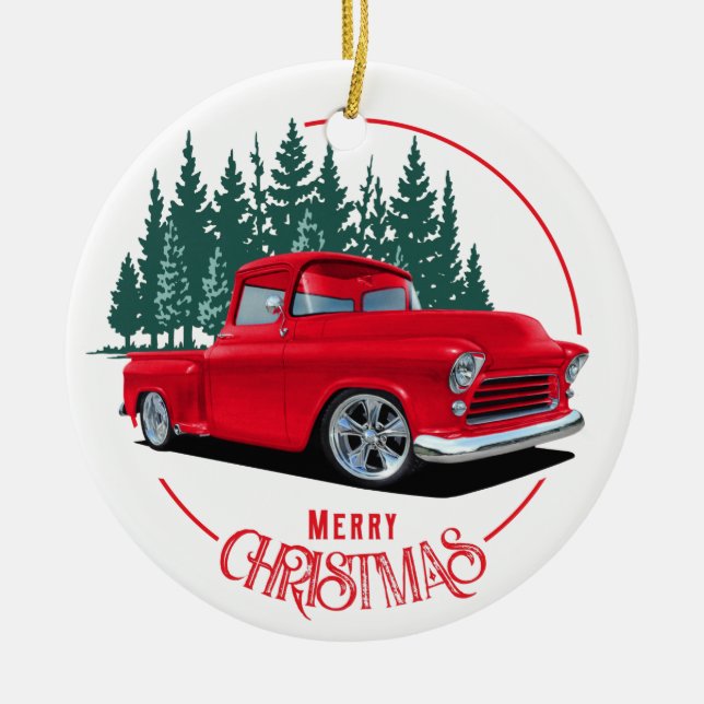 1956 Red Truck Weihnachten Keramik Ornament (Vorne)
