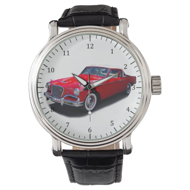 1956 rote Oldtimer-Uhr Armbanduhr (Vorderseite)