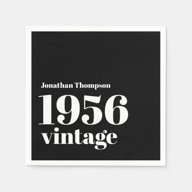 1956 Vintage Name Black 70th Birthday Party Serviette (Vorderseite)