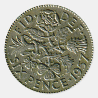 1957 Britischer Sixence-Aufkleber Runder Aufkleber