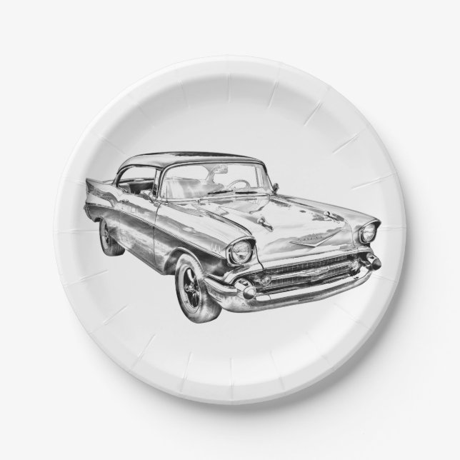 1957 Chevy Bel Air Classic Car Illustration Pappteller (Vorderseite)