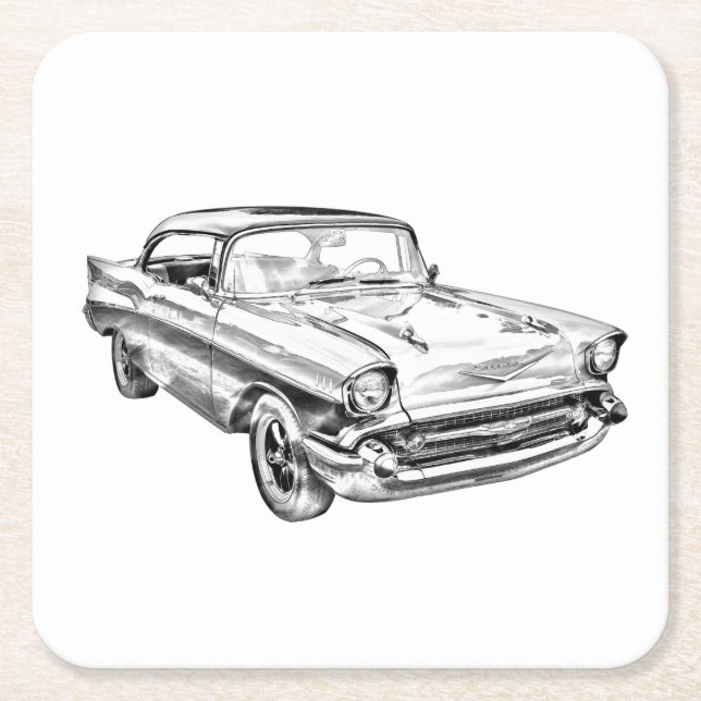 1957 Chevy Bel Air Classic Car Illustration Rechteckiger Pappuntersetzer (Vorderseite)