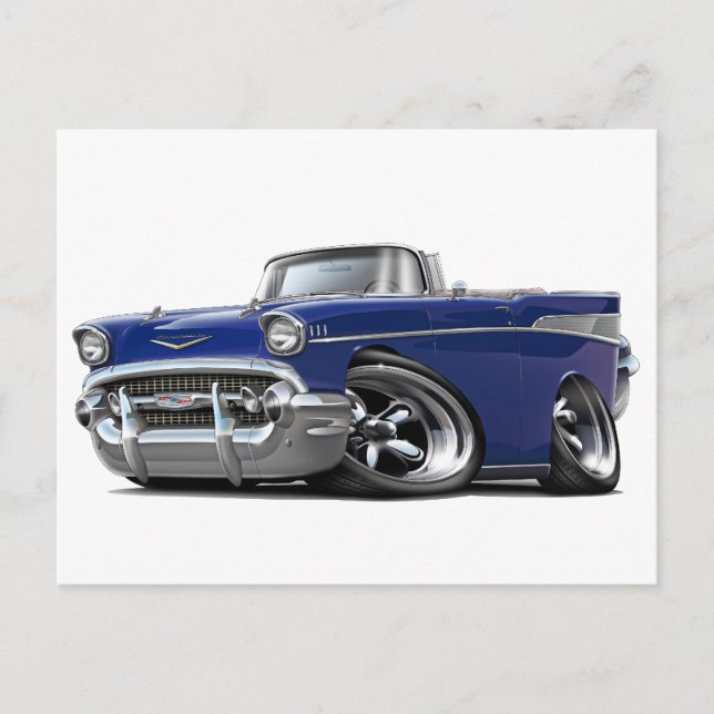 1957 Chevy Belair Dark Blue Convertible Frisierte  Postkarte (Vorderseite)