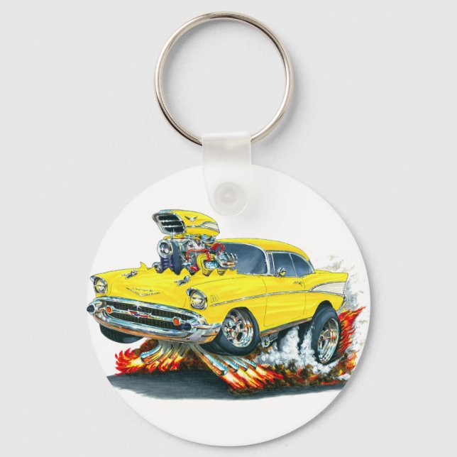 1957 Chevy Belair Yellow Car Schlüsselanhänger (Vorderseite)