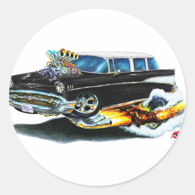 1957 Chevy Nomad Black Car Runder Aufkleber (Vorderseite)