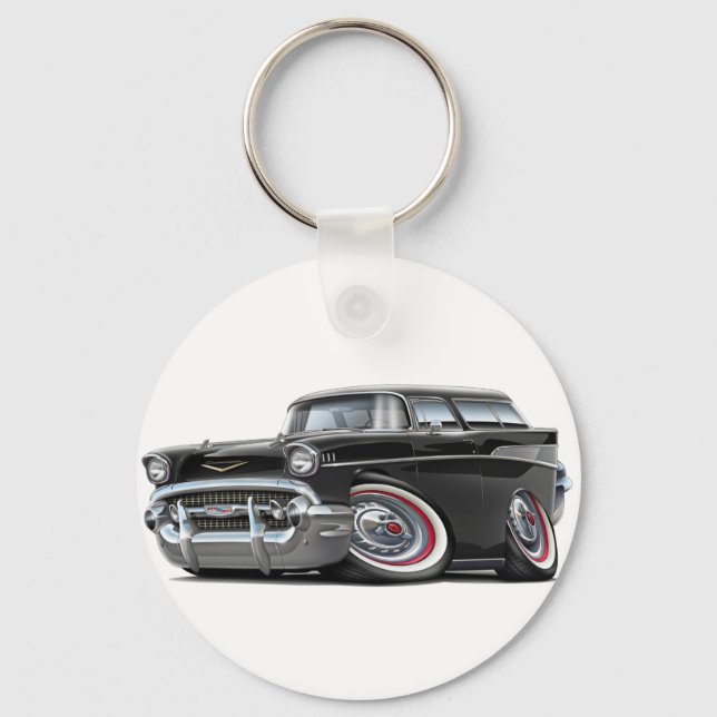 1957 Chevy Nomad Black Car Schlüsselanhänger (Vorderseite)