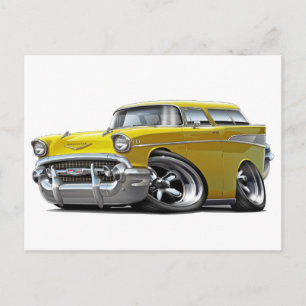 1957 Chevy Nomad Yellow Frisierte Auto Postkarte