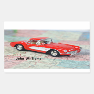 1957 Corvette auf Straßenkarte Rechteckiger Aufkleber