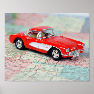 1957 Retro Corvette auf Karte Poster