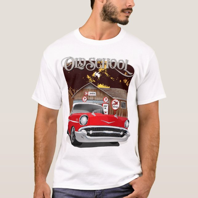 1957 Rot und Weiß Alte Schule Chevy Bel Air T-Shirt (Vorderseite)