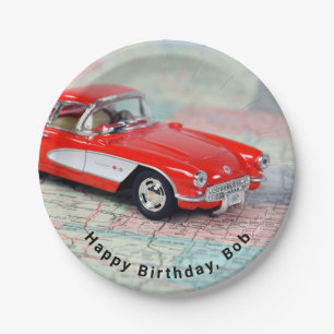 1957 rote Korvette auf Karte Pappteller