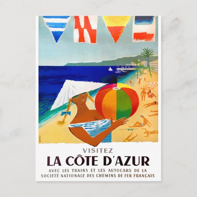 1957 Visitez La Cote D’Azur French Travel Poster Postkarte (Vorderseite)