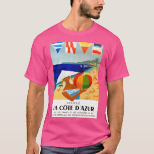 1957 Visitez La Cote Dazur French Travel Poster T-Shirt
