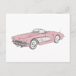 1958 Chevy Corvette Roadster Rot und Weiß Zeichnen Postkarte