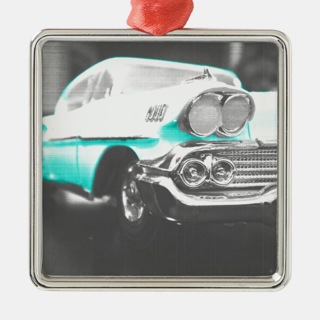 1958 chevy impala hellblau Klassiker Auto Ornament Aus Metall (Vorne)