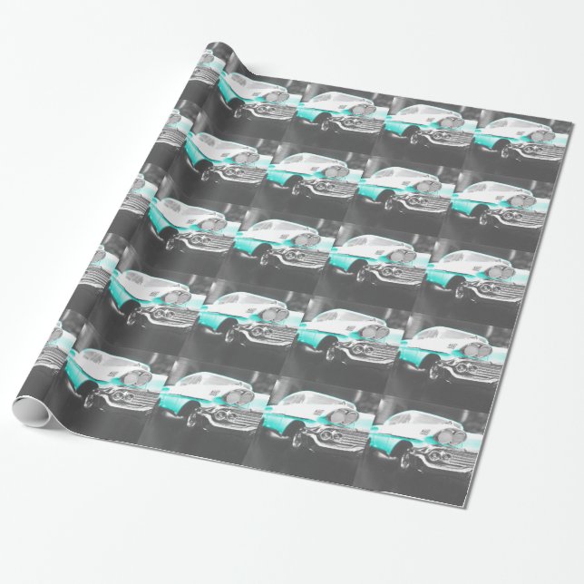 1958 Chevy Impala hellblauer Oldtimer Geschenkpapier (Ungerollt)